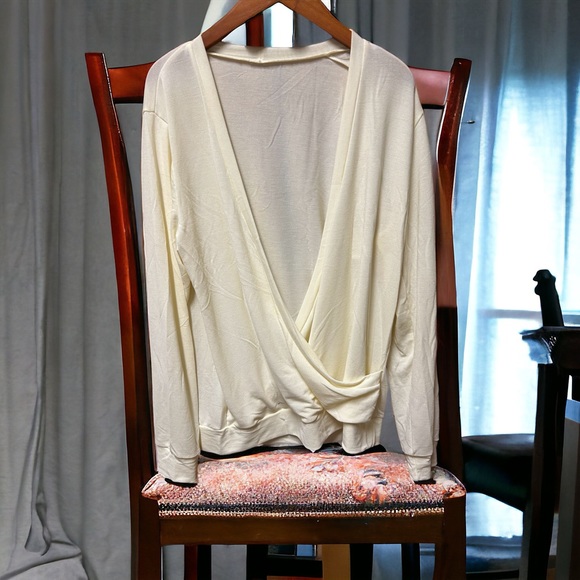 Cozy Ivory Long Sleeve Deep V Neck Sweater - Picture 3 of 5